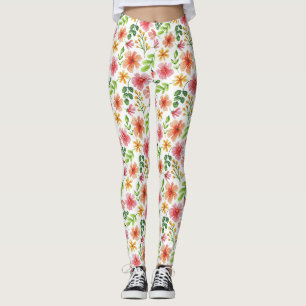 Watercolor Pink Flowers Pattern Leggings