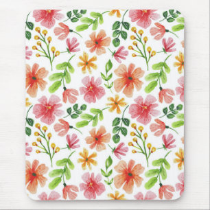 Watercolor Pink Flowers Pattern Mouse Mat