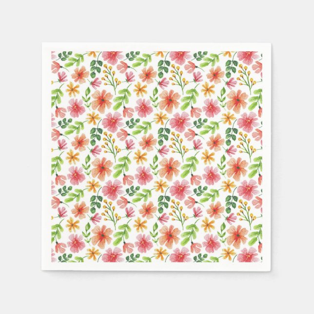 Watercolor Pink Flowers Pattern Napkin (Front)