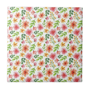 Watercolor Pink Flowers Pattern Tile