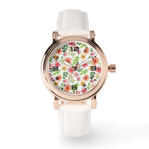 Watercolor Pink Flowers Pattern Watch