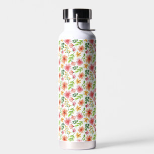 Watercolor Pink Flowers Pattern Water Bottle