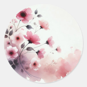 Watercolor Pink Flowers Petal Press Co Classic Round Sticker