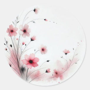 Watercolor Pink Flowers Petal Press Co Classic Round Sticker