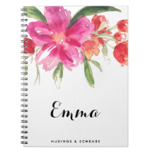 Watercolor Pink Flowers Posy Personalised Notebook