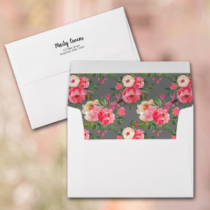 Watercolor Pink Flowers Return Address Envelope