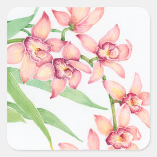 Watercolor Pink Flowers Square Sticker