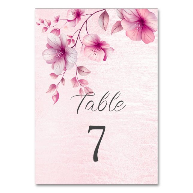 Watercolor Pink Flowers Table Number (Back)
