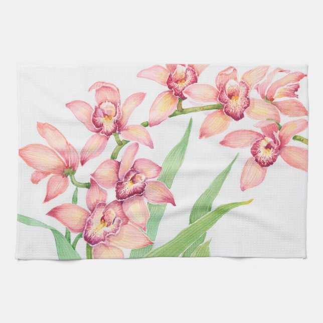 Watercolor Pink Flowers Tea Towel (Horizontal)