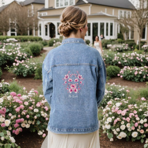 Watercolor Pink Flowers The Bride Denim Jacket