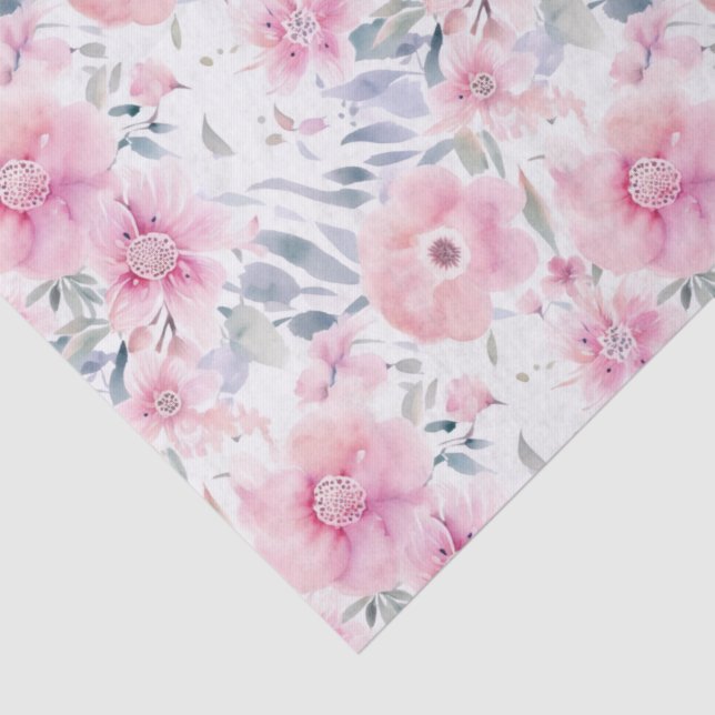 Watercolor Pink Flowers Tissue Paper (Detail)