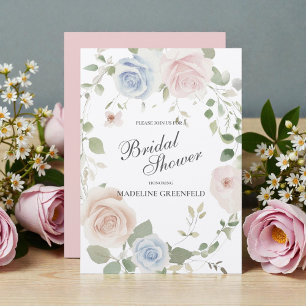 Watercolor Pink Flowers Wedding Bridal Shower Invitation