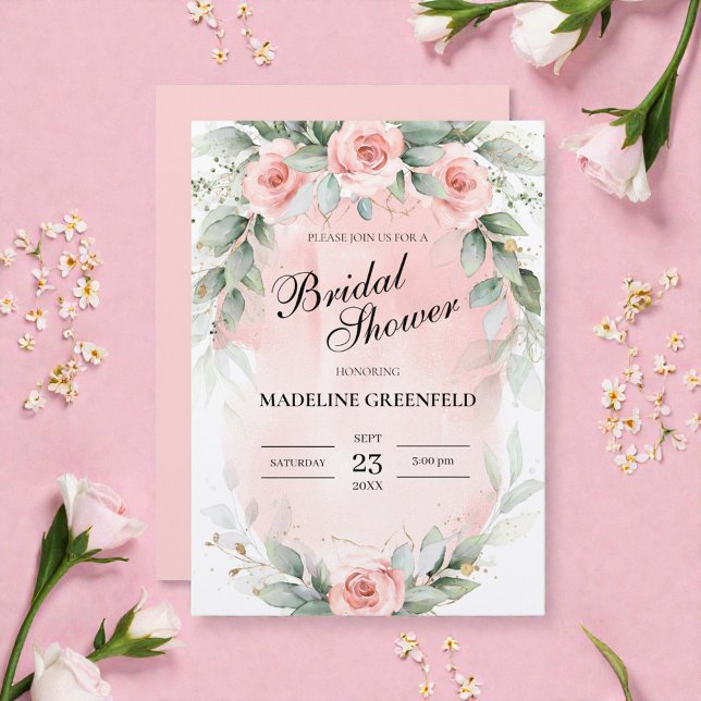 Watercolor Pink Flowers Wedding Bridal Shower Invitation (Creator Uploaded)