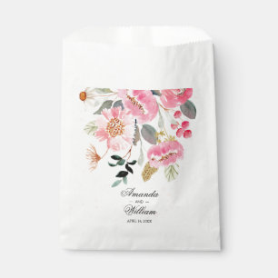 Watercolor Pink Flowers Wedding Favour Bags