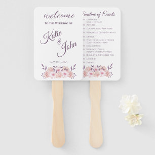 Watercolor Pink Flowers-Wedding Program- Hand Fan