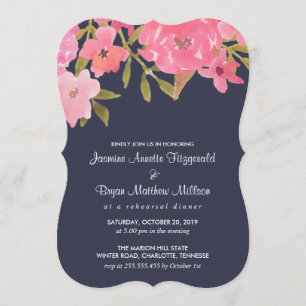 Watercolor Pink Flowers Wedding Rehearsal Dinner Invitation