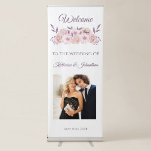 Watercolor Pink Flowers-Wedding- Retractable Bann Banner