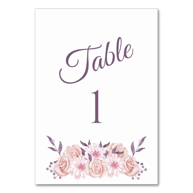 Watercolor Pink Flowers-Wedding- Table Number (Front)