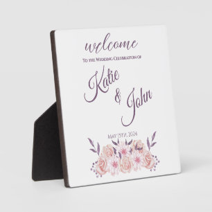 Watercolor Pink Flowers-Wedding-Table Sign- Plaque