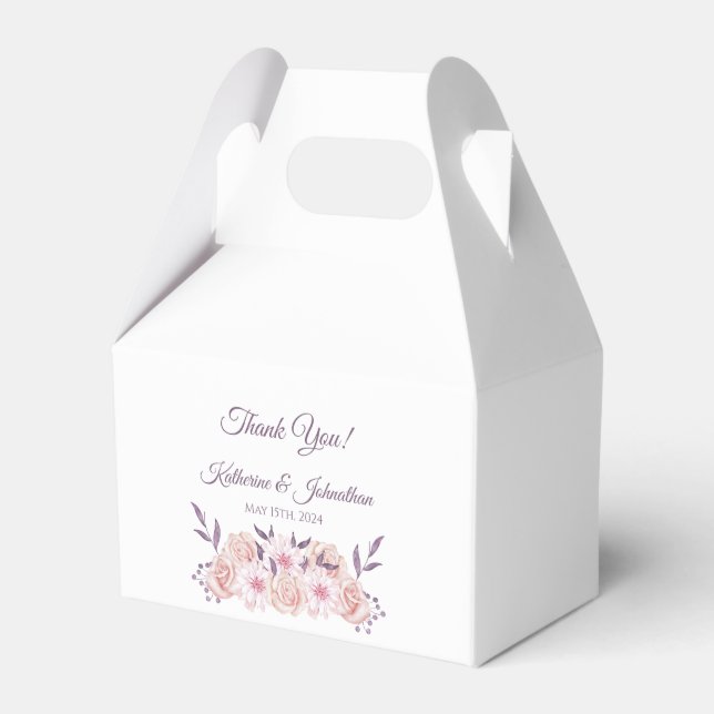 Watercolor Pink Flowers-Wedding Thank you- Favour Box (Front Side)