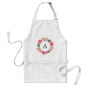 Watercolor Pink Flowers Wreath Circle Standard Apron