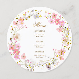 watercolor pink flowers wreath menu