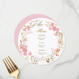watercolor pink flowers wreath menu