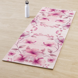 Watercolor Pink Flowers Yoga Mat