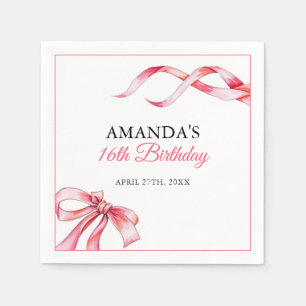 Watercolor Pink Flowing Ribbon Sweet 16 Birthday Napkin