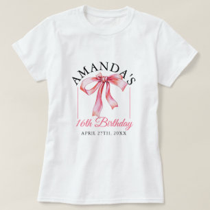 Watercolor Pink Flowing Ribbon Sweet 16 Birthday T-Shirt