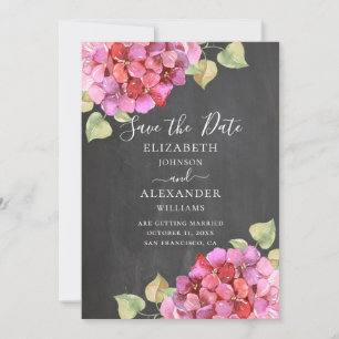 Watercolor pink fuchsia flowers. Floral chalkboard Save The Date