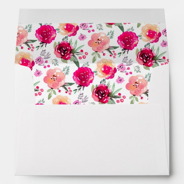 Watercolor Pink Garden Flowers  Envelope (Back (Bottom))