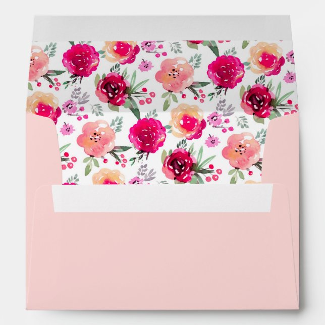 Watercolor Pink Garden Flowers Personalised 5 x 7  Envelope (Back (Bottom))