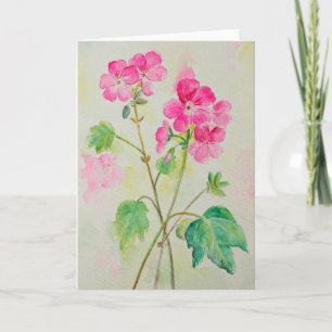Watercolor Pink Geranium Greeting Card