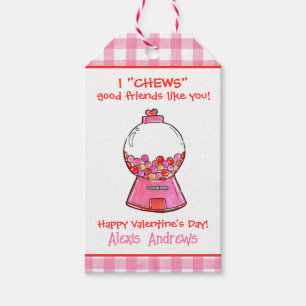 Watercolor Pink Gingham Gumballs Valentine's Gift Tags