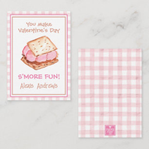 Watercolor Pink Gingham S'mores Valentine's Cards