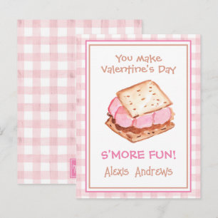 Watercolor Pink Gingham S'mores Valentine's Cards