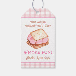 Watercolor Pink Gingham S'mores Valentine's Gift Tags