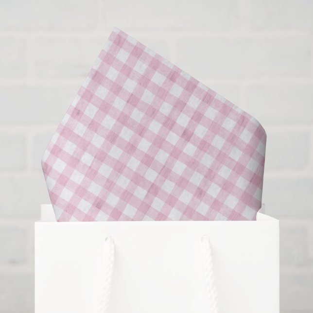 Watercolor Pink Gingham Tissue Paper (Gift Bag)
