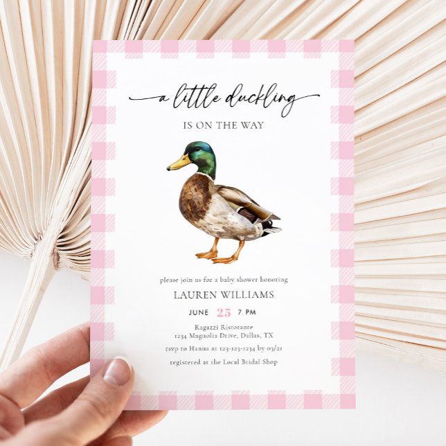 Watercolor Pink Girl Mallard Duck Baby Shower Invitation (Creator Uploaded)