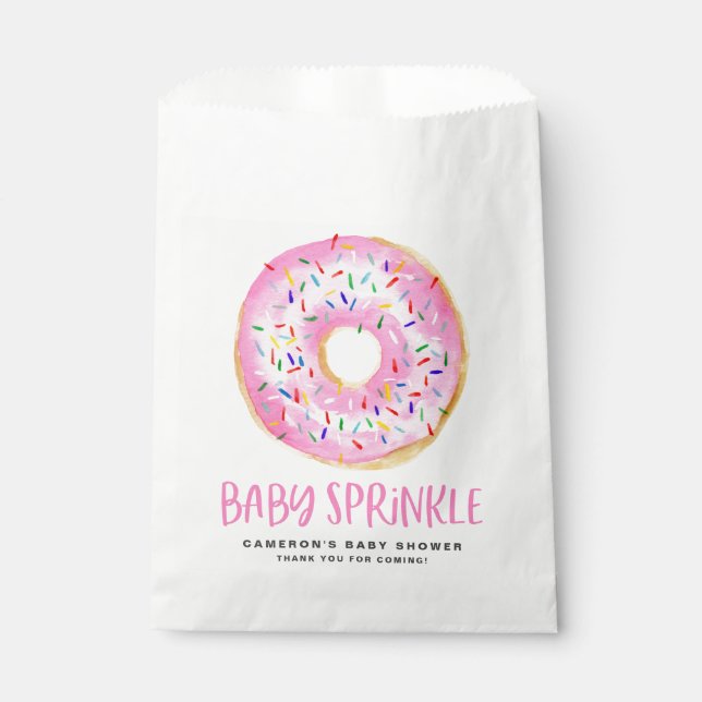 Watercolor Pink Glazed Doughnut Baby Sprinkle Favour Bags (Front)