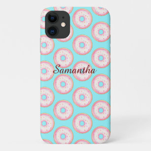 Watercolor Pink Glazed Sprinkle Doughnuts iPhone 11 Case