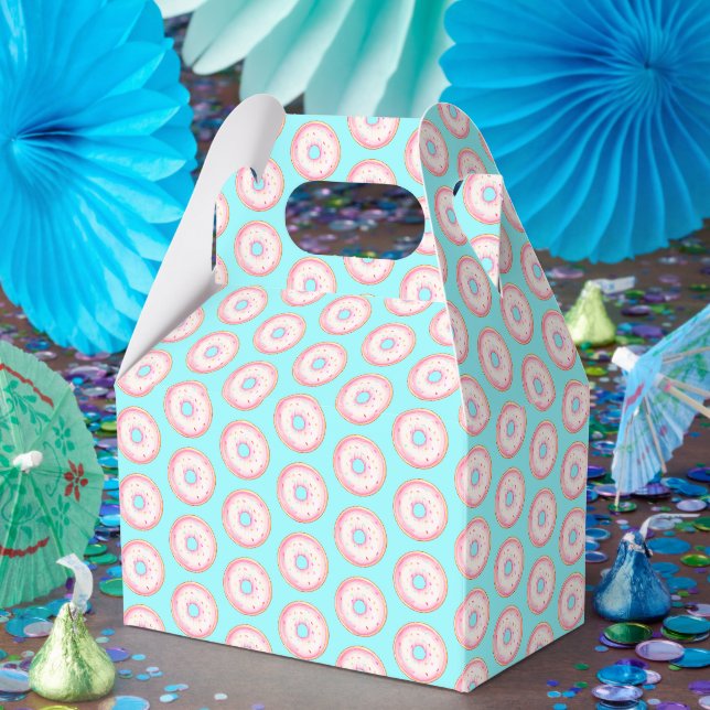 Watercolor Pink Glazed Sprinkle Doughnuts Favour Box (Party)