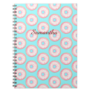Watercolor Pink Glazed Sprinkle Doughnuts Notebook