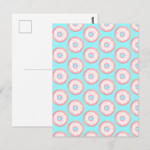 Watercolor Pink Glazed Sprinkle Doughnuts Postcard
