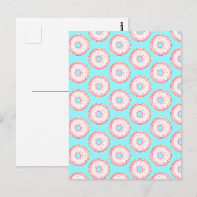 Watercolor Pink Glazed Sprinkle Doughnuts Postcard (Front/Back)