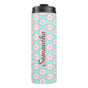 Watercolor Pink Glazed Sprinkle Doughnuts Thermal Tumbler