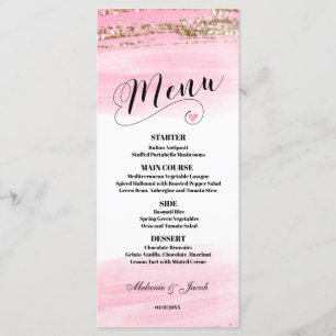 Watercolor Pink Gold 4x9 flat Menu Card