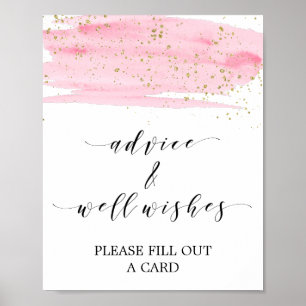 Watercolor Pink & Gold Advice and Well Wishes Sign