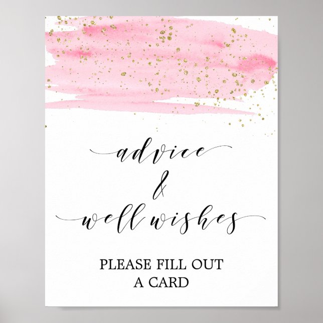 Watercolor Pink & Gold Advice and Well Wishes Sign (Front)